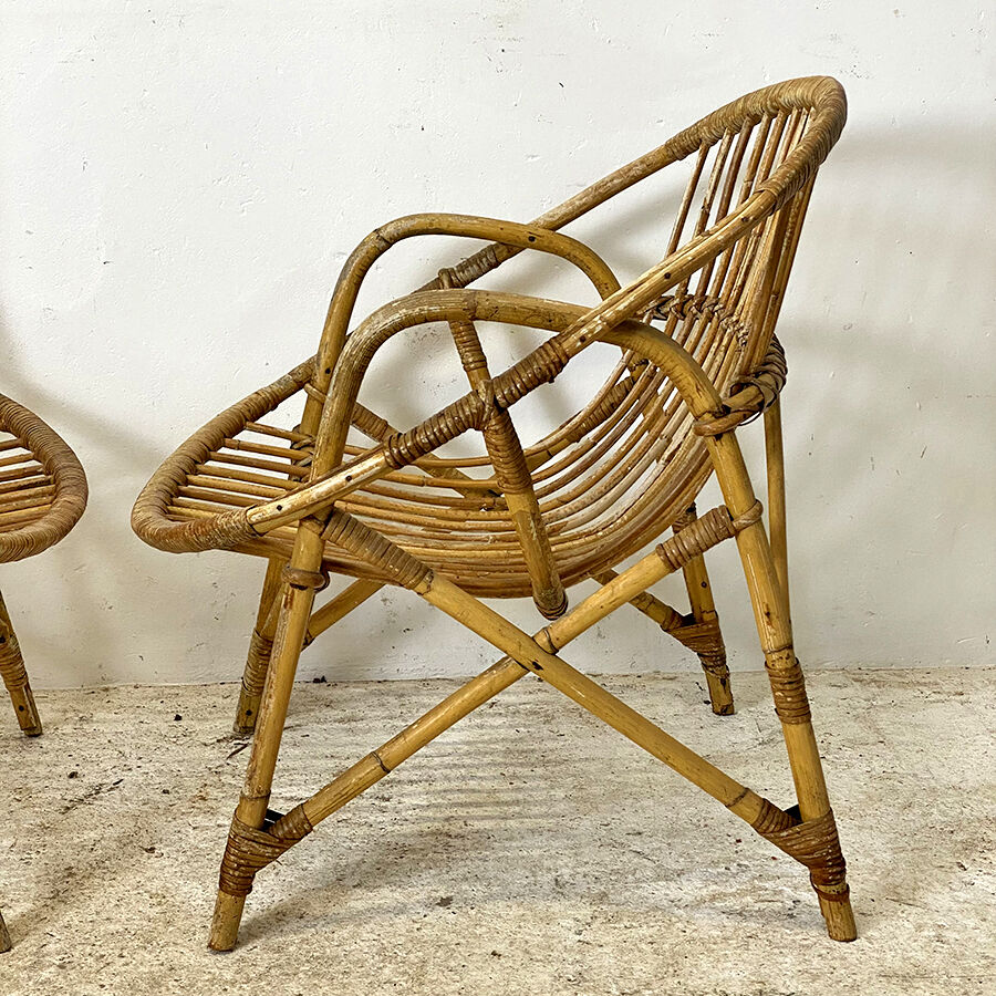 Paire de fauteuils en rotin vintage 60