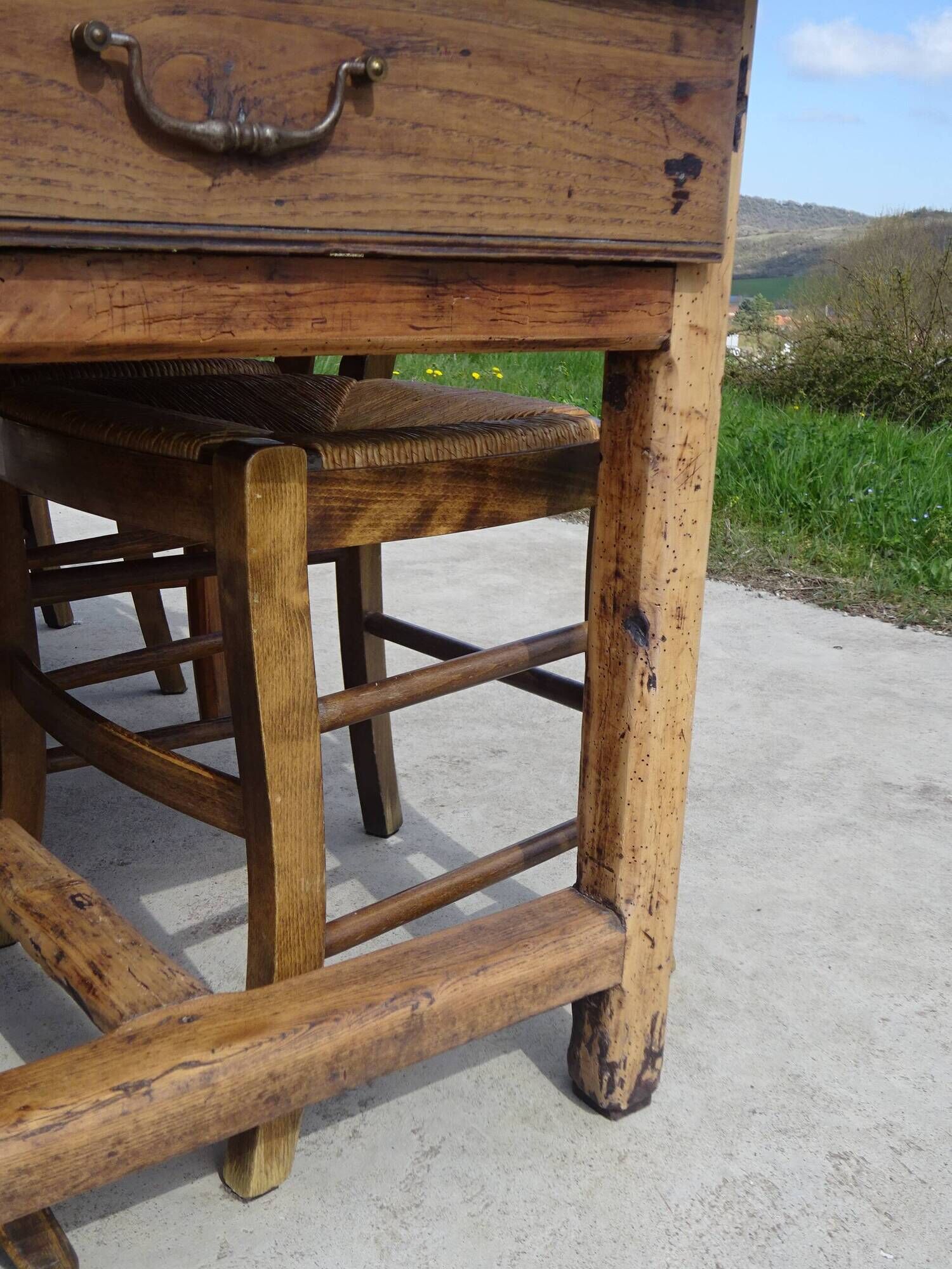 Restored antique farmhouse table, made entirely of solid oak.