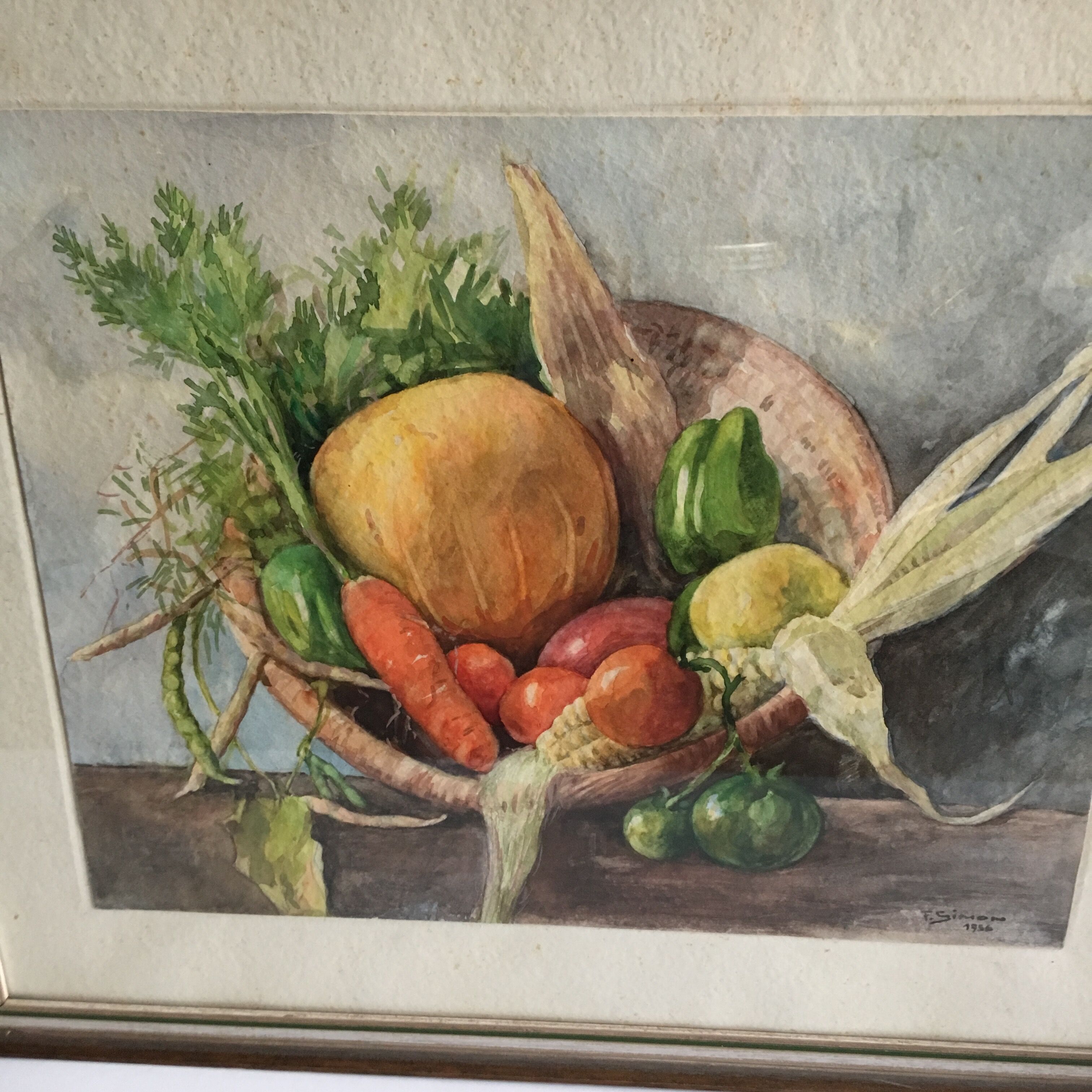 Still life water color painting of vegetables, 1952