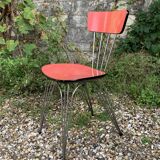 4 red Formica chairs with Eiffel legs 1950