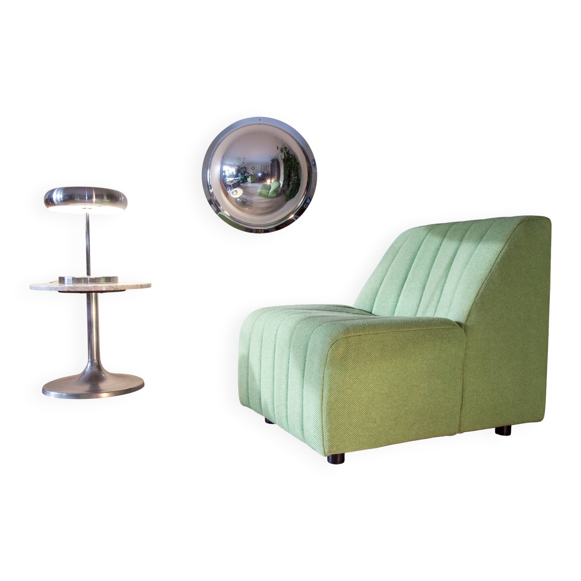 Armchair 1980s water green wool fabric