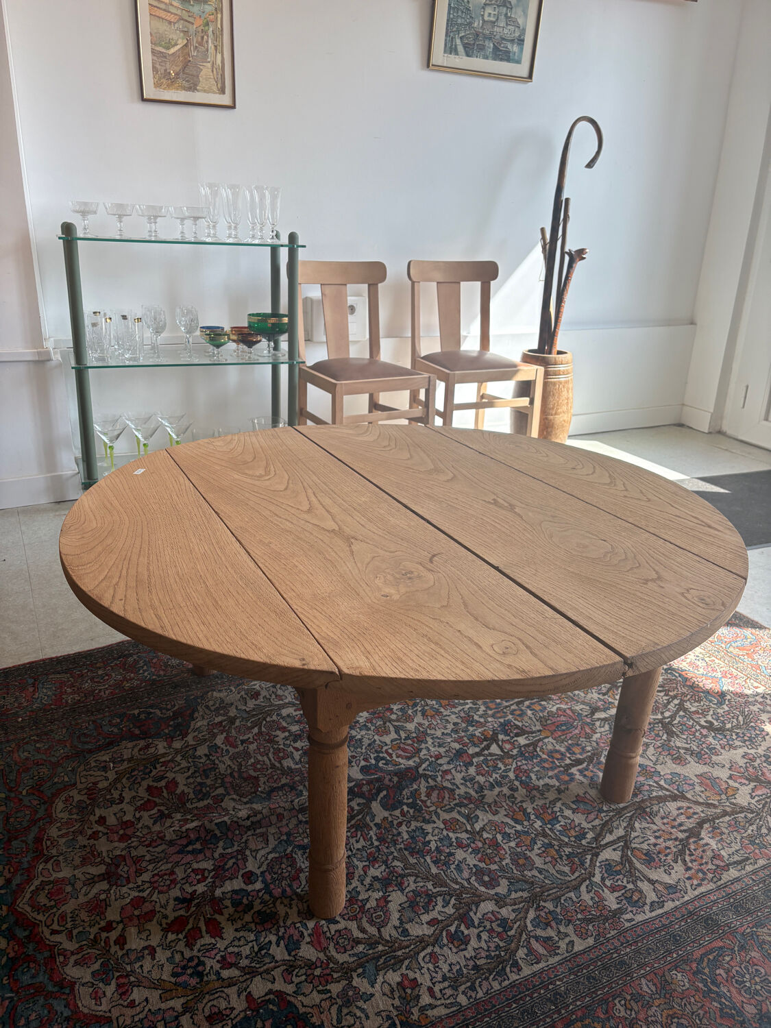 Table basse ronde aerogommée en chêne massif
