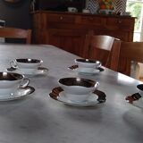 6 tea cups in fine porcelain Epiag white and gray moiré steel