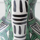 Spanish ceramic pitcher from the mid-century Mudéjar style in green and black, Punter.