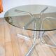 Round coffee table in smoked glass and chrome, star base, design, 1970.