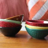 Set of 7 ceramic bowls – multicoloured textured design