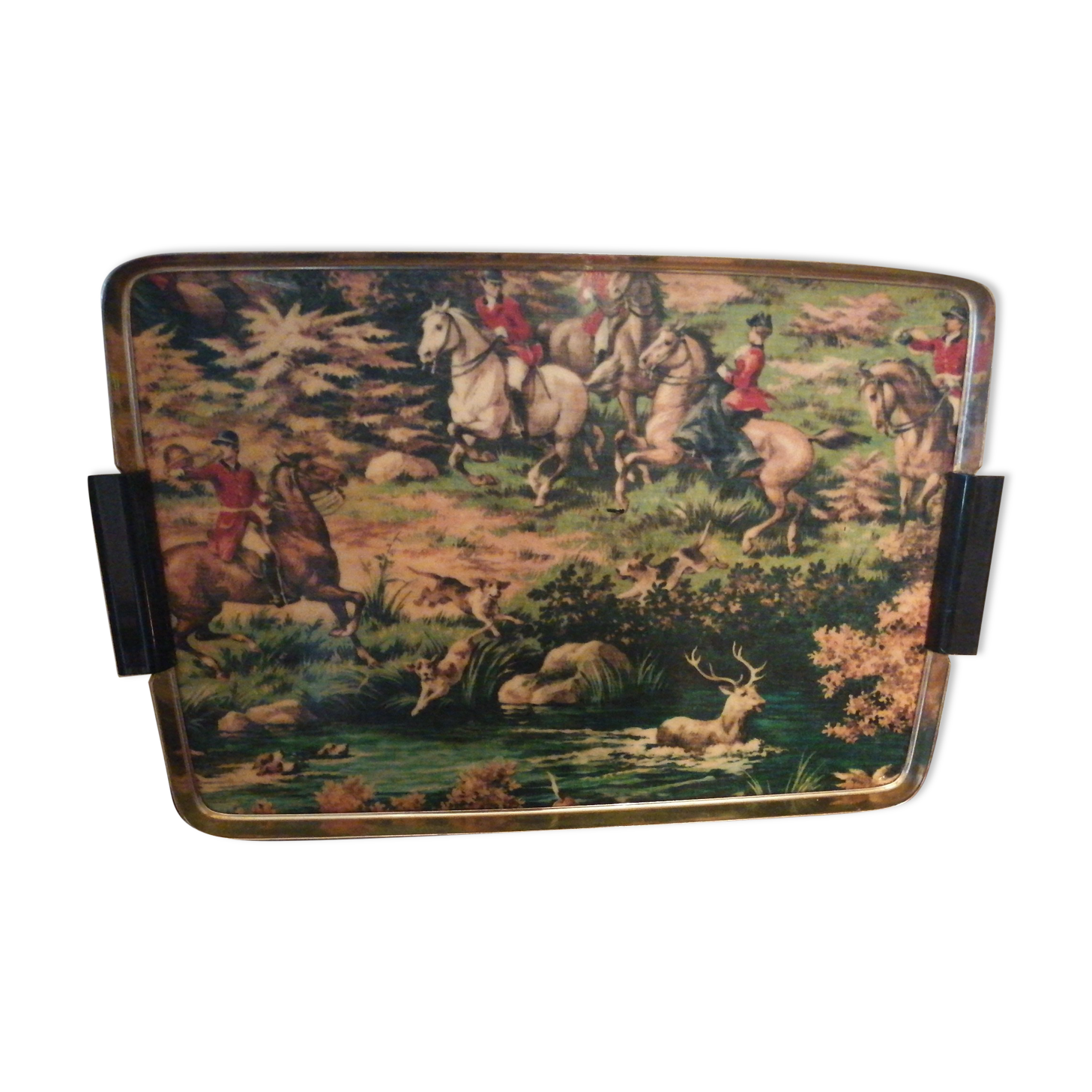 Plateau repas 1960 decor chasse a courre