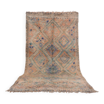 Tapis marocain vintage pêche 183 x 357 cm - Tapis en laine berbère - Tapis fait main