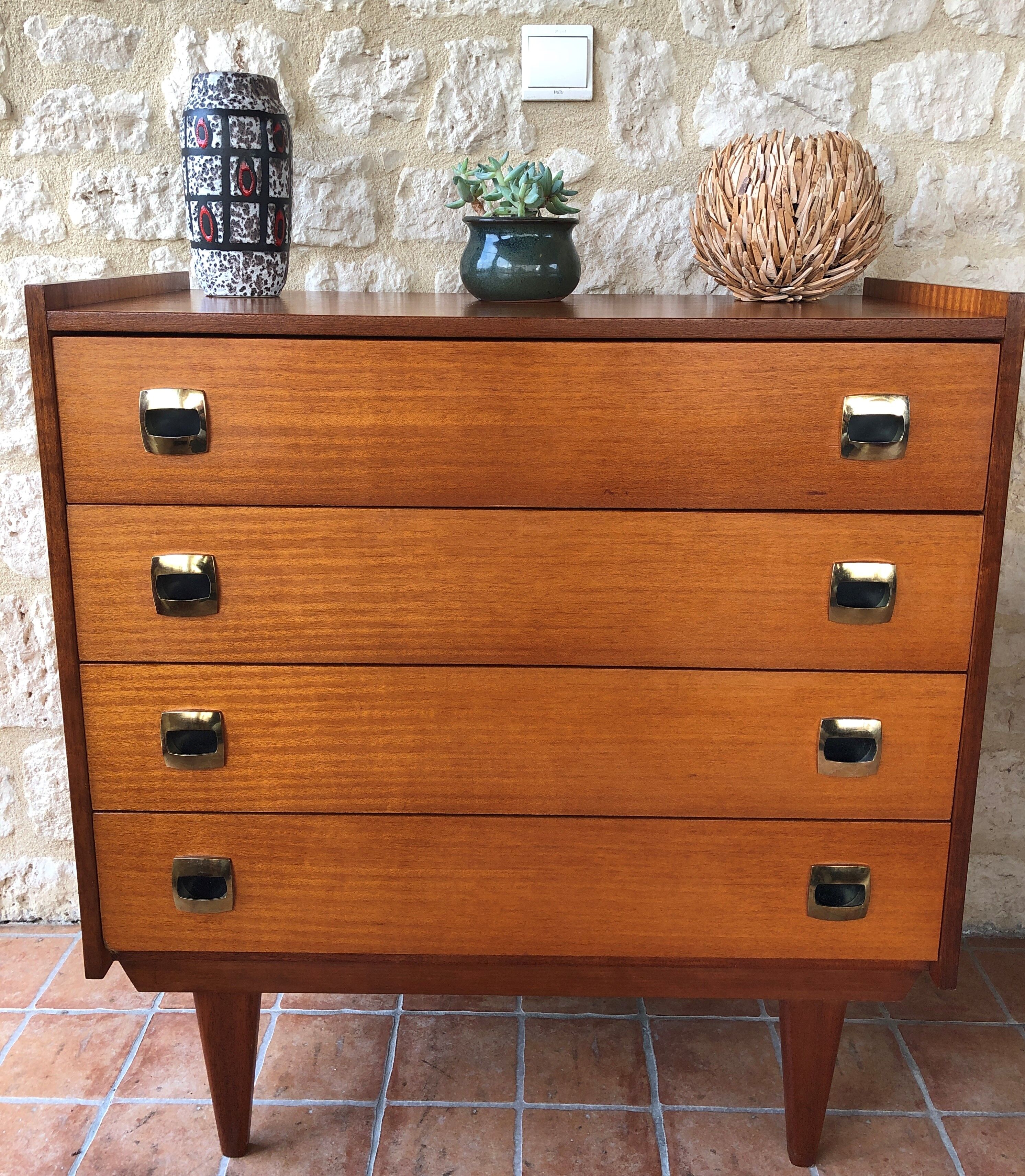 Vintage 60s chest of drawers has 4 drawers edited by Henri Couture
