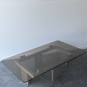 Large modernist coffee table in aluminium and smoked glass, 1970.