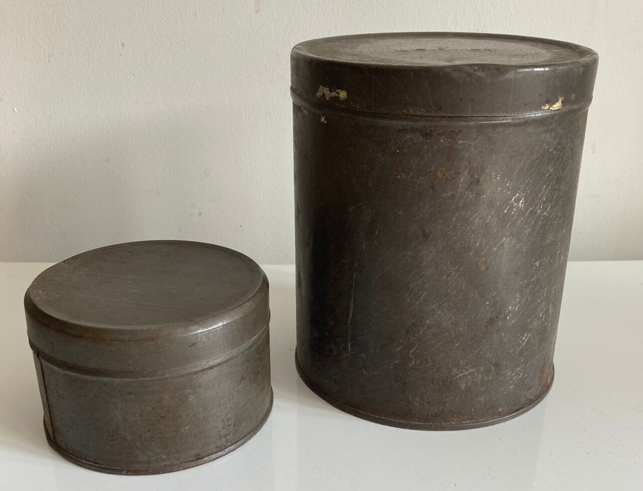 Set of 2 old weathered metal boxes