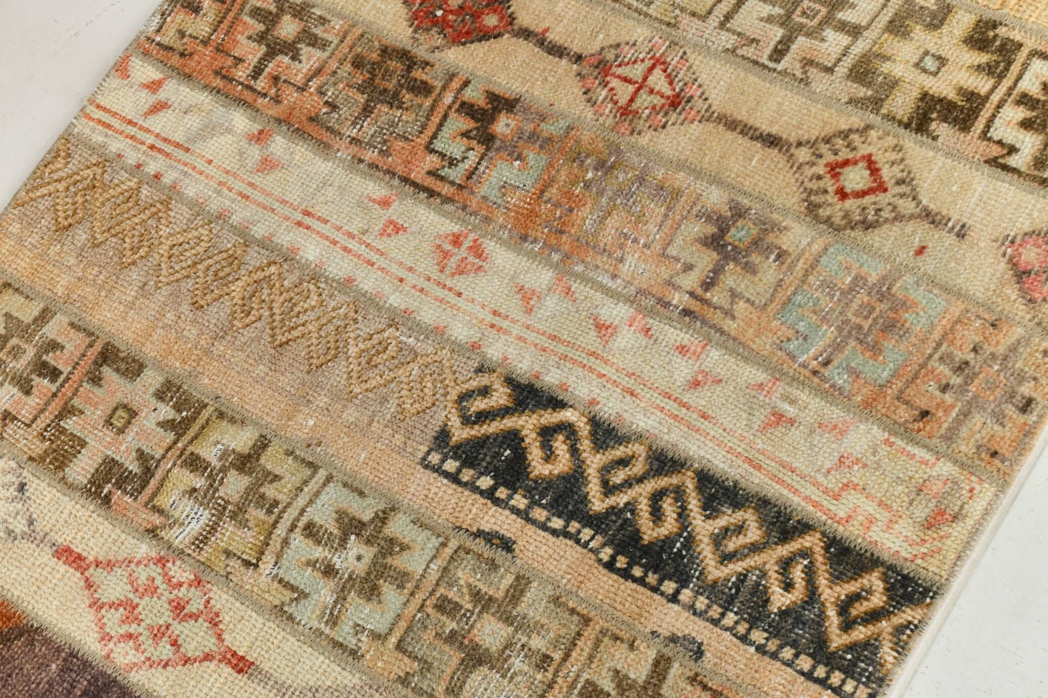 Cream Beige Turkish Vintage Runner Rug, 80x224Cm