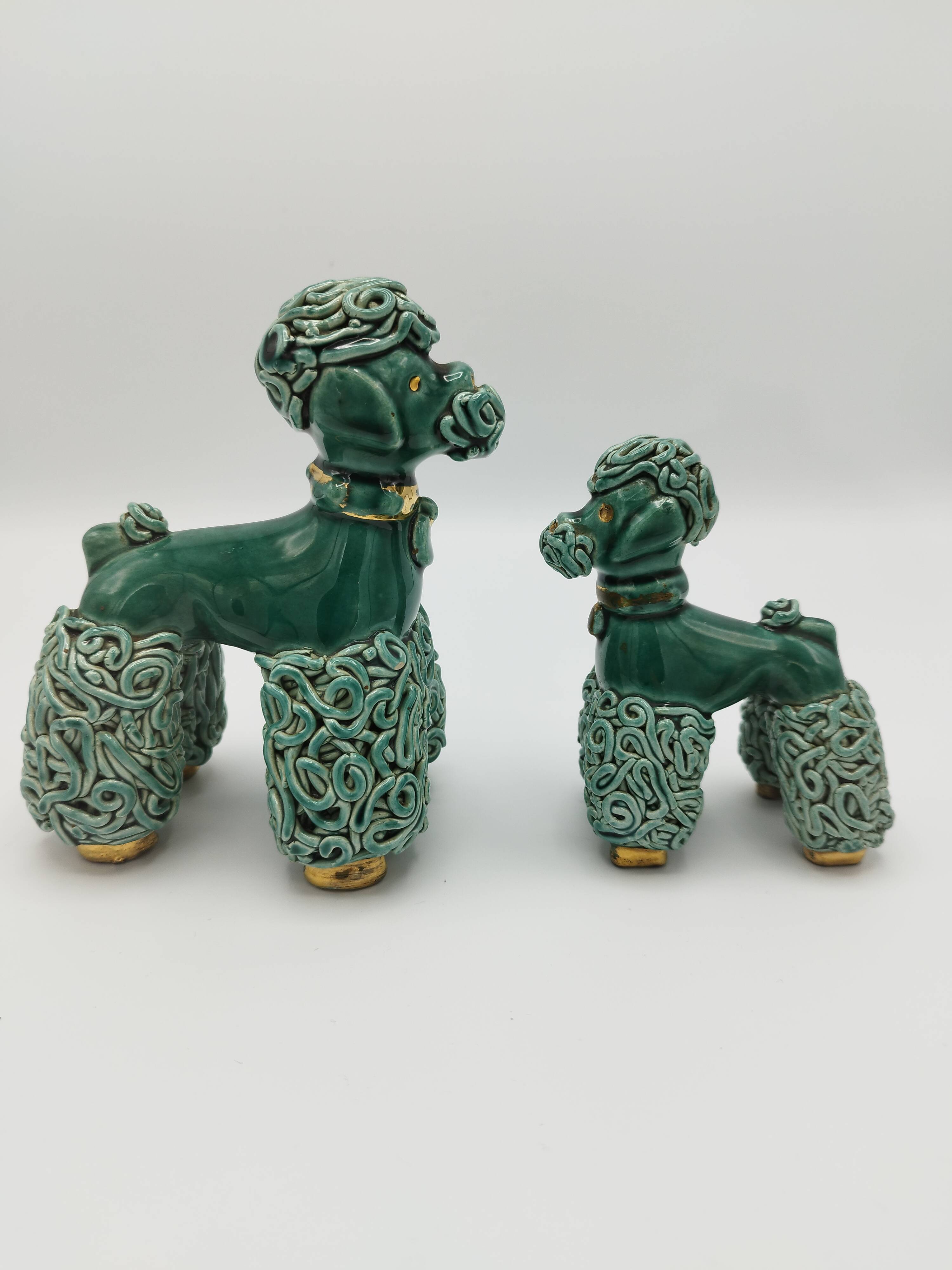 Lot of 2 royal poodles in 1960s spaghetti ceramic