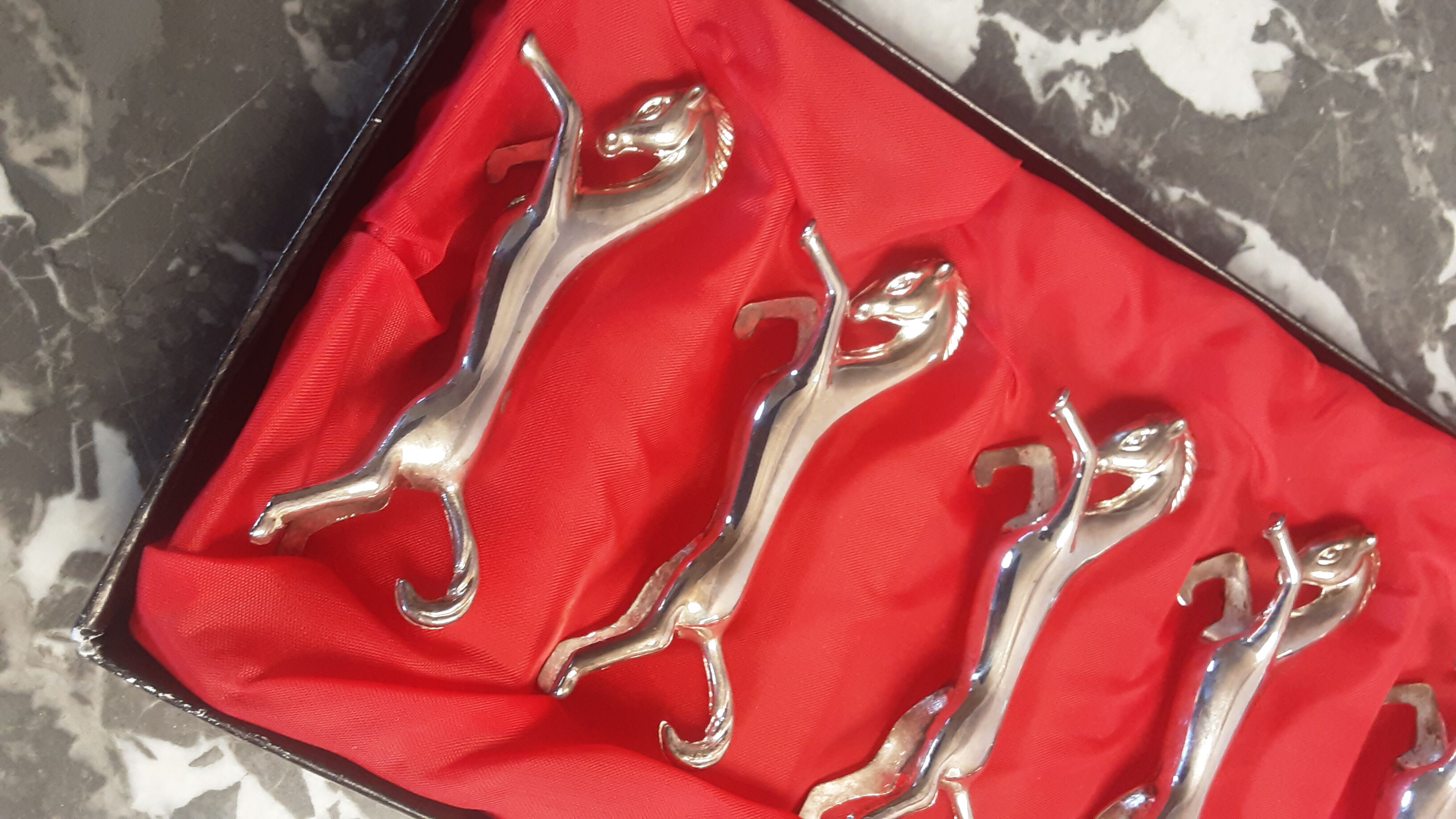 Set de 6 portes couteaux chevaux en chrome argenté- vintage