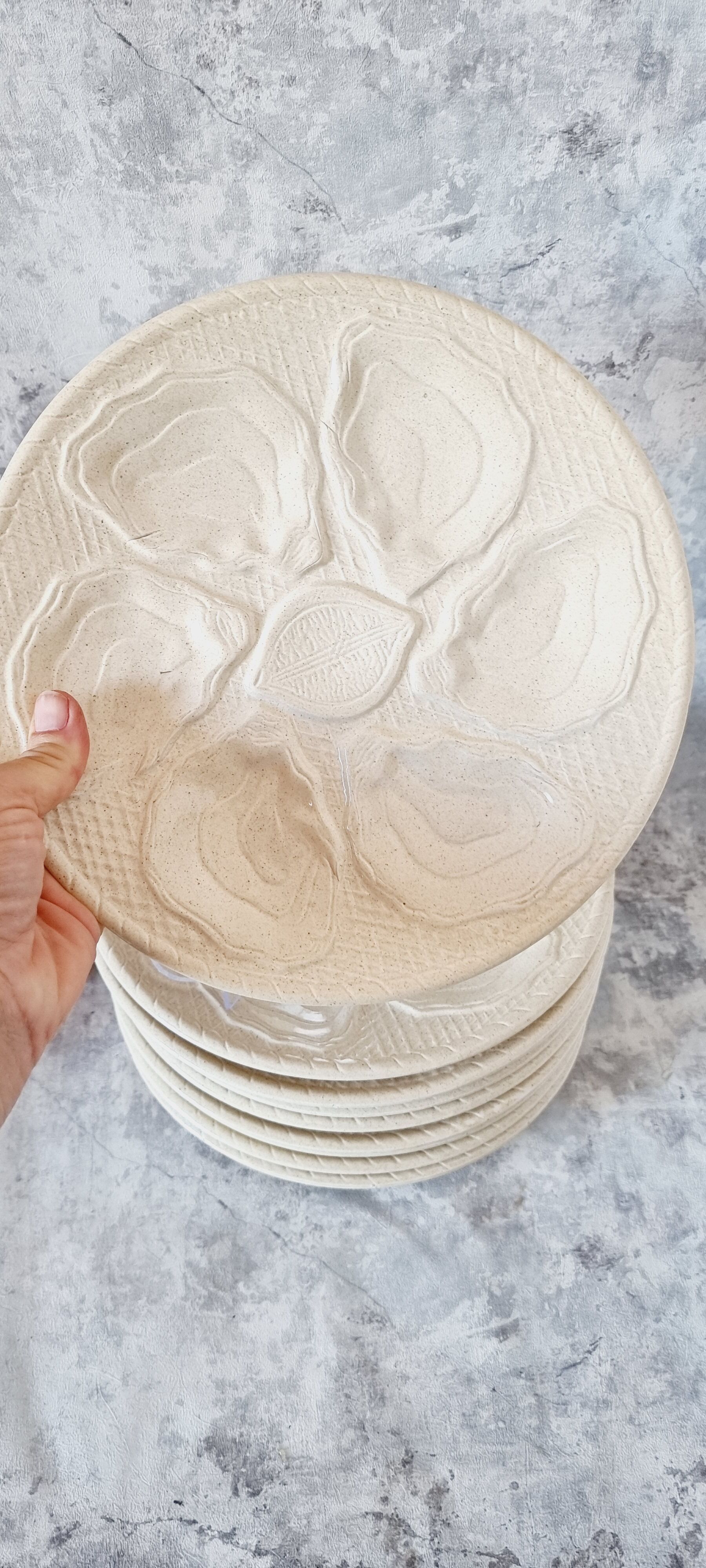 Lot de 12 plats à huîtres en céramique