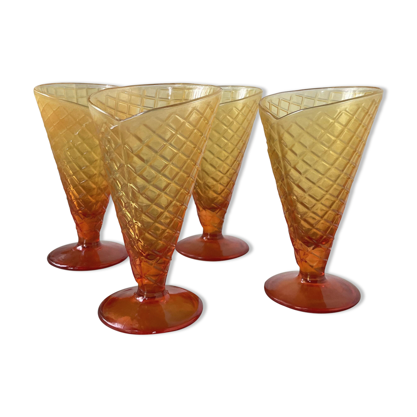Lot de 8 coupes à glace en verre orange vintage