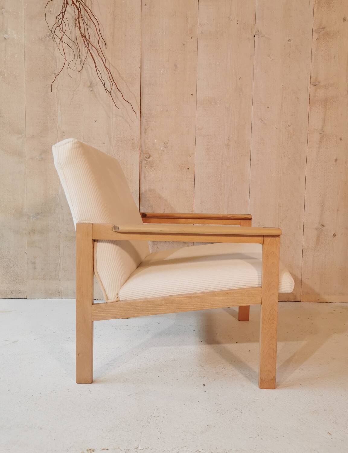Fauteuil velours ivoire