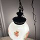 Massive opaline glass pendant light with rose decor, 1970s