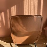 Pair of vintage armchairs in brown imitation leather