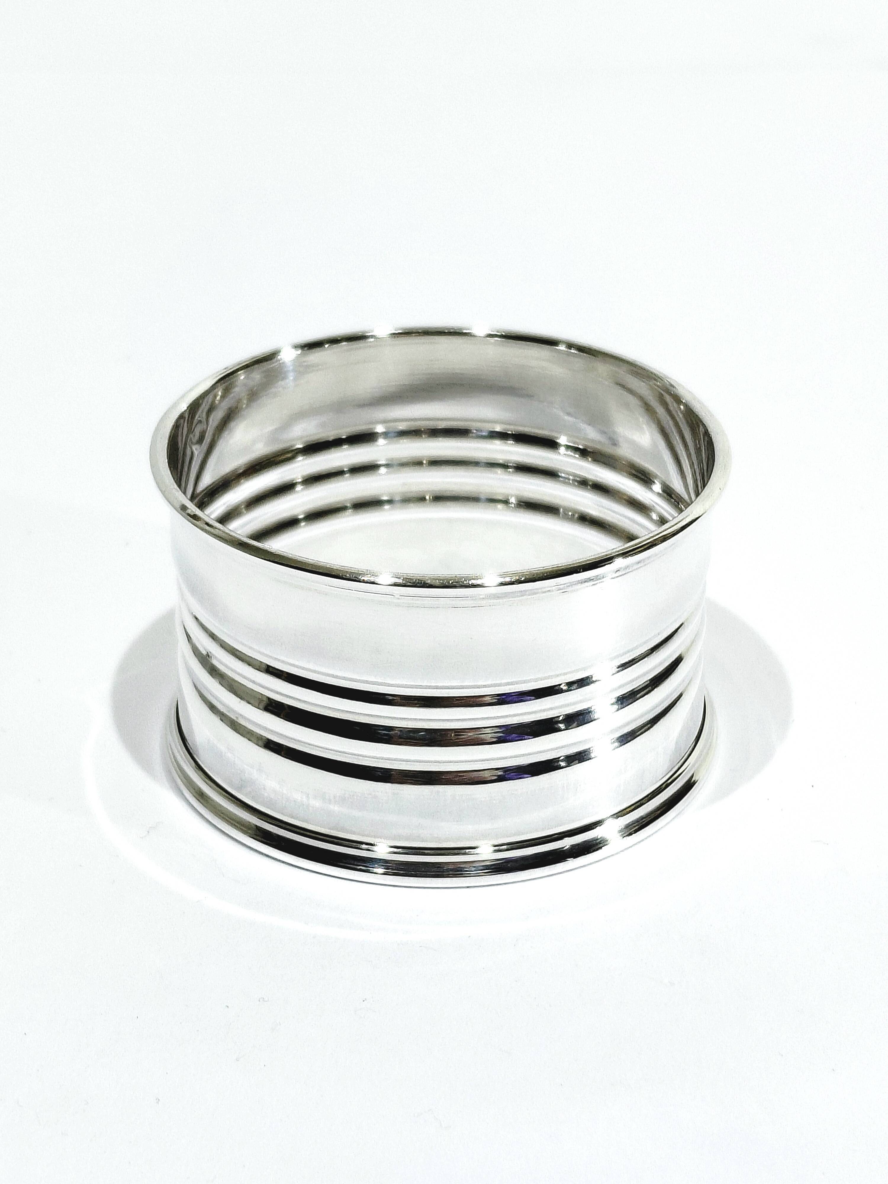 Round Silver Napkin Ring with Striped Decoration