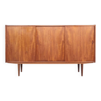 Buffet haut en teck de design danois avec portes coulissantes, années 1960