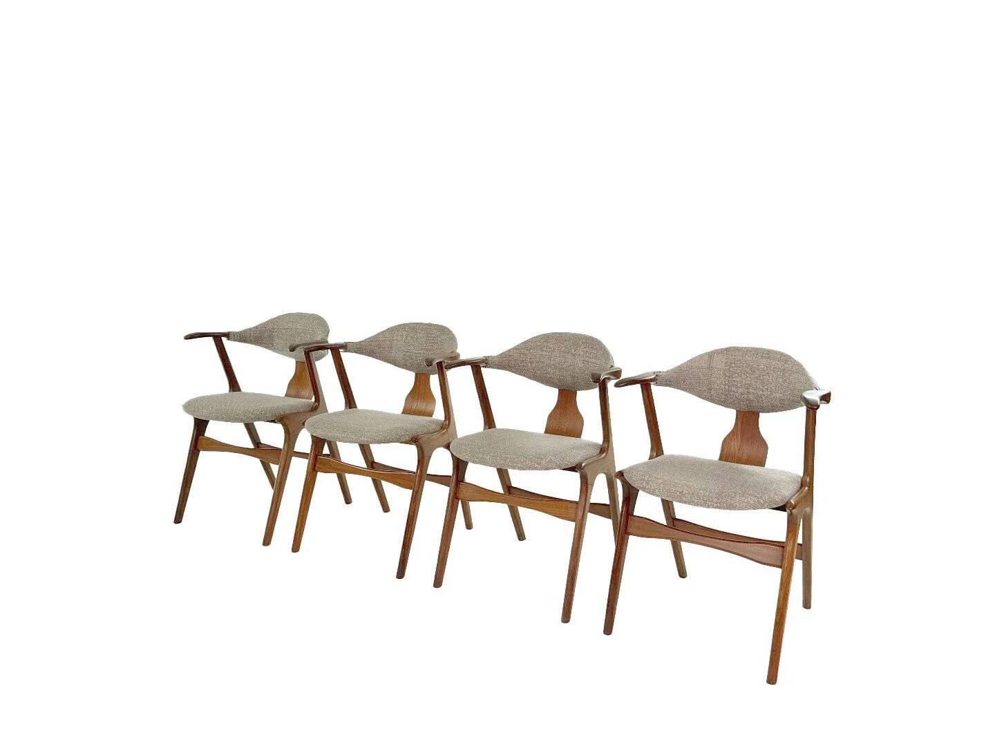 Suite de 4 chaises vintage en corne de vache - Louis van Teeffelen, tissu De Ploeg