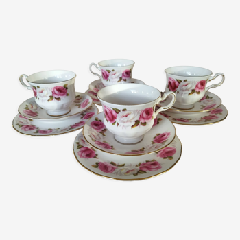 4 trios pour le thé tasse soucoupe et assiette en porcelaine anglaise Queen Anne Princess Roses