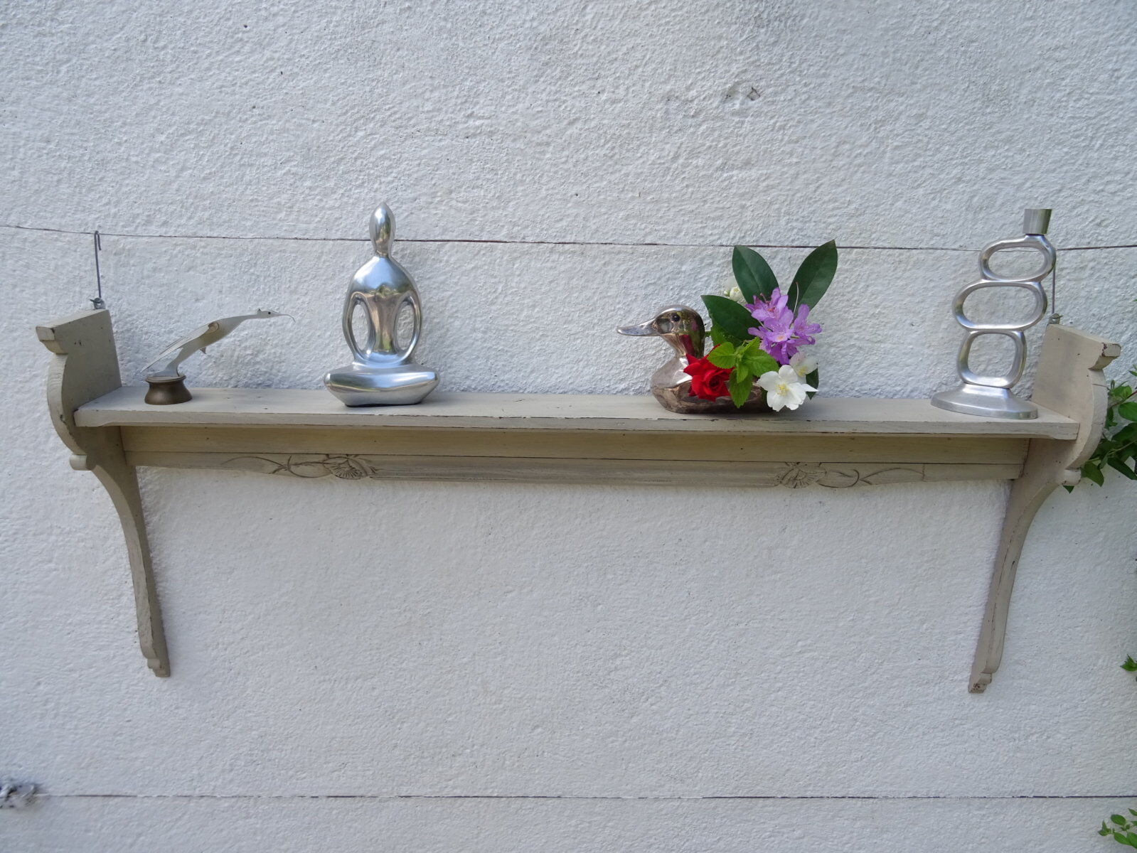Shabby chic wall shelf in solid oak