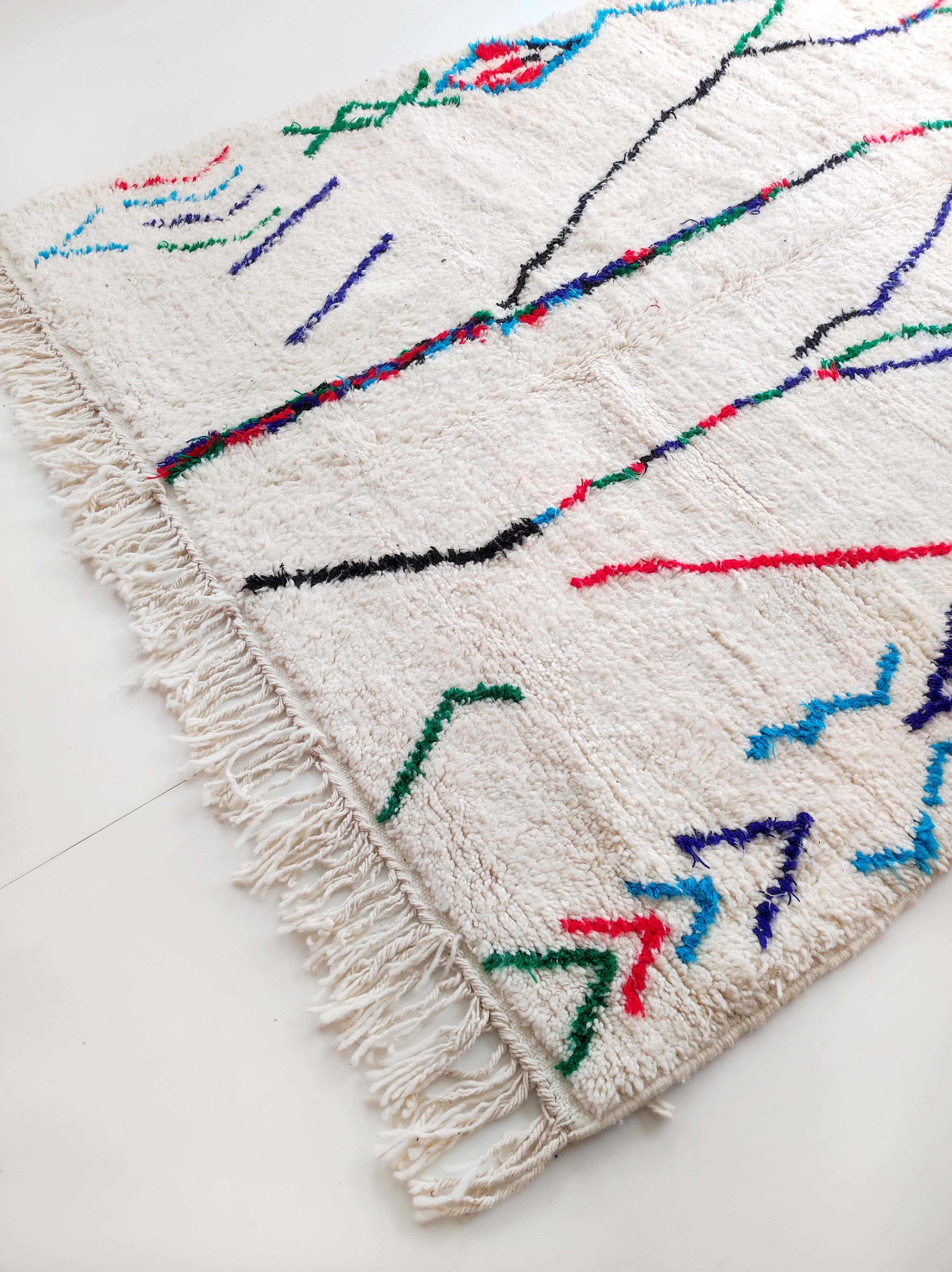 Moroccan Berber carpet azilal ecru with colorful patterns 232x162cm