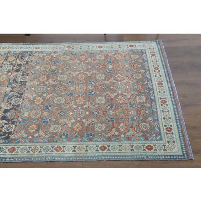 Vintage Turkish Oushak Handmade Wool Cotton Brown Runner Rug 118x309