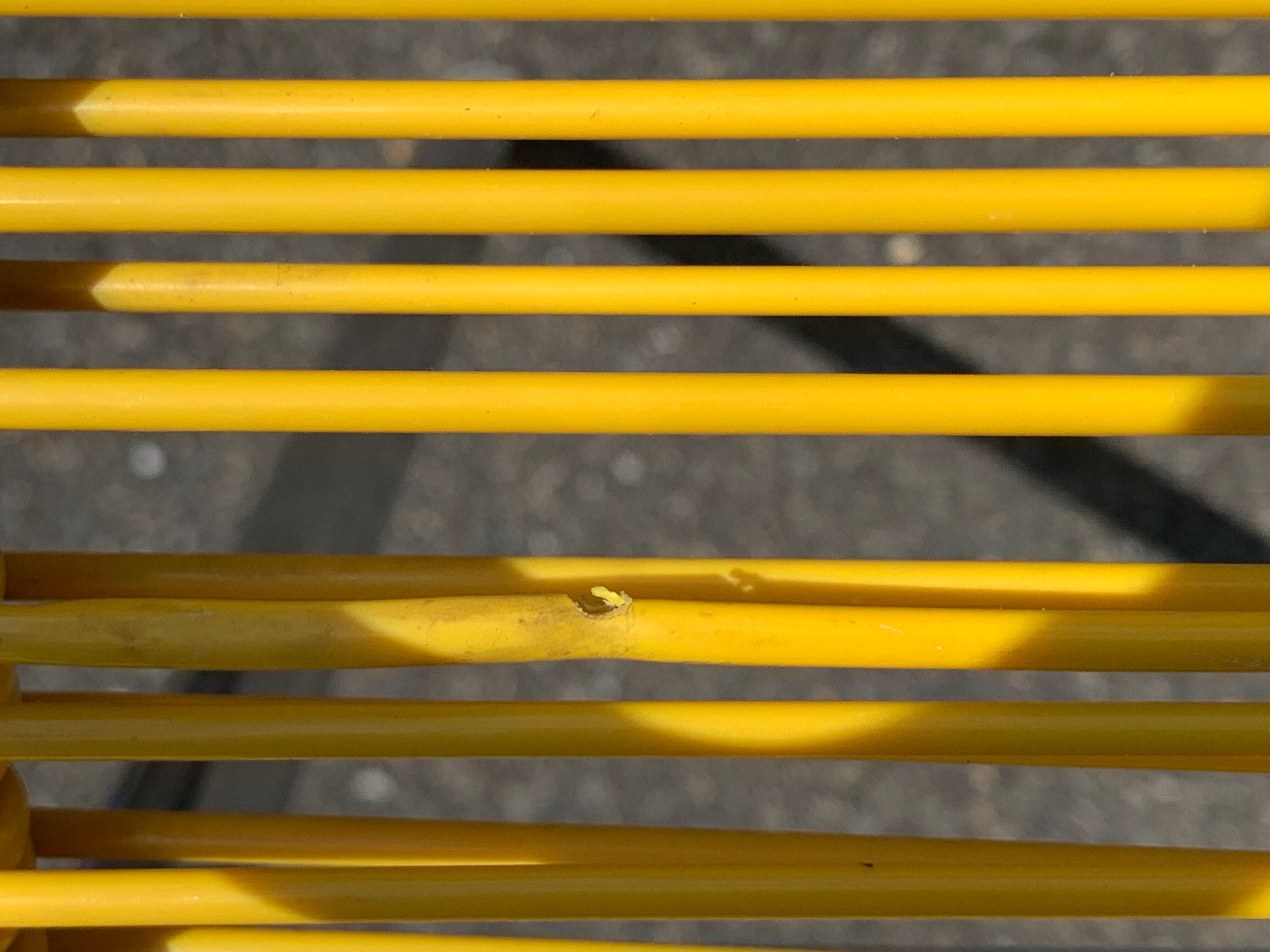 6 yellow and stackable armchairs, scoubidou by Dupré Perrin
