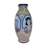 Vase art déco émaux cloisonné Emile Laget impérial amphora à 4 médaillons H. 31,5cm