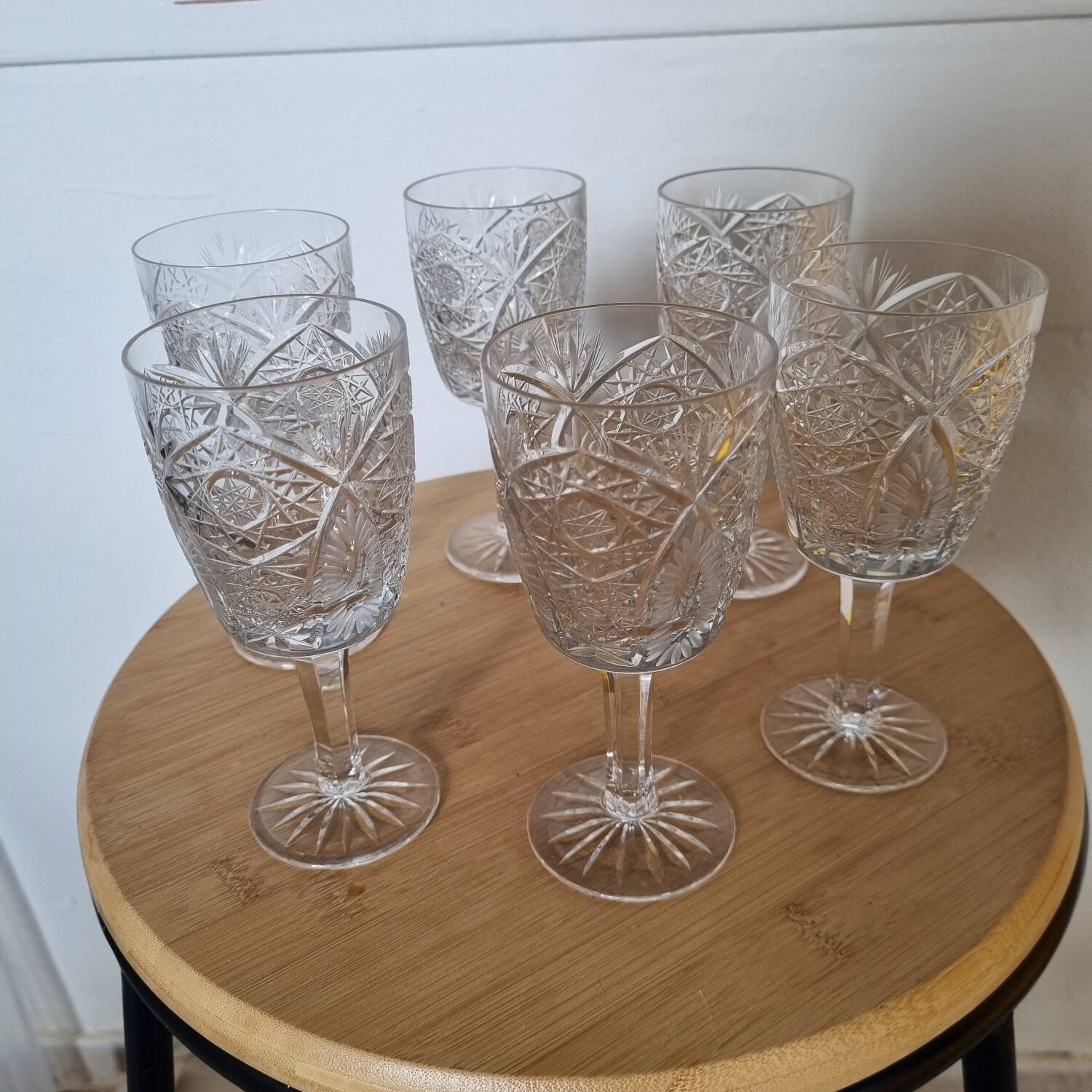 6 wine glasses, Bohemian crystal from 1980