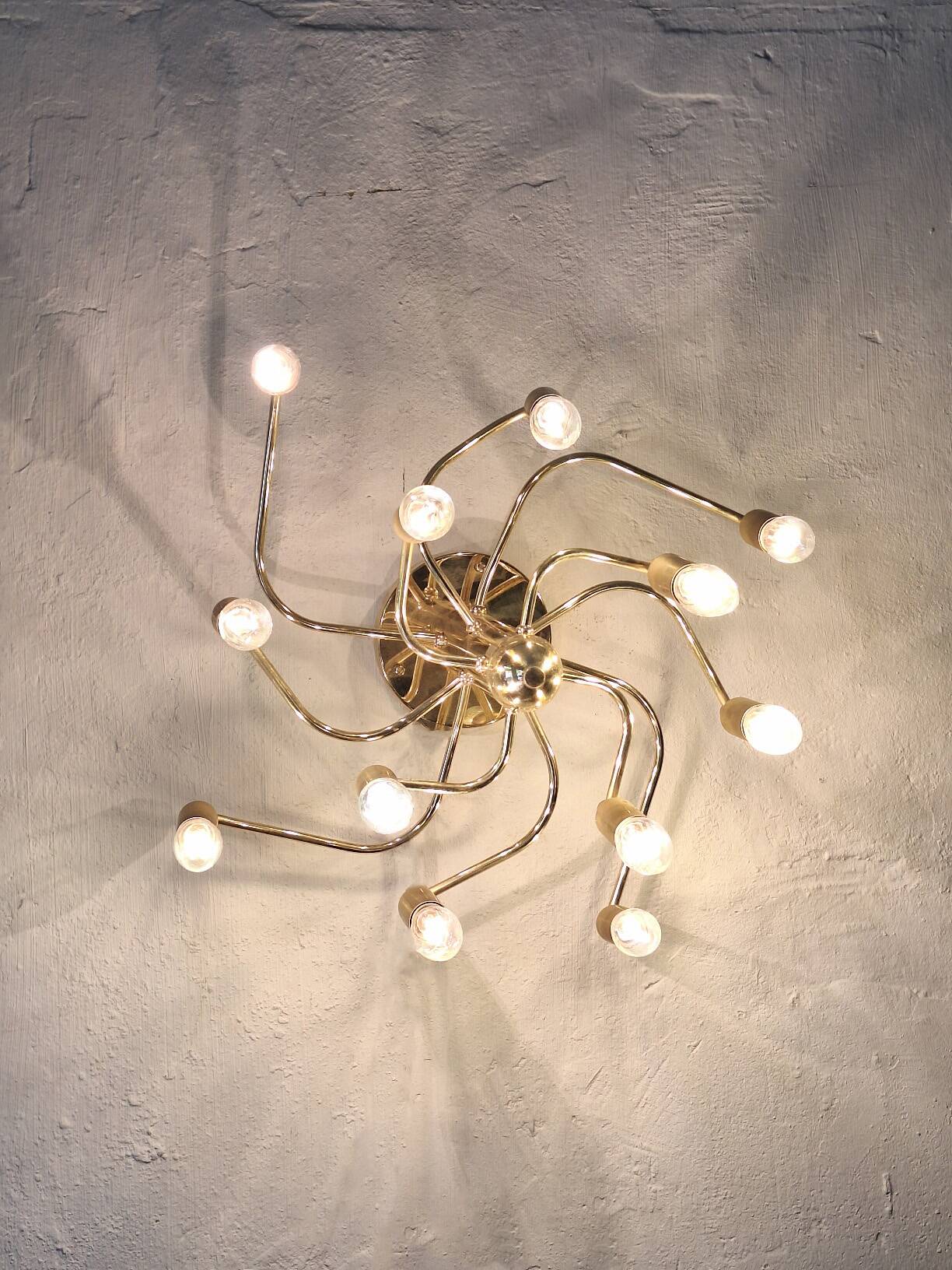 Mid century modern 3-level brass spiral brass chandelier, 1960s
