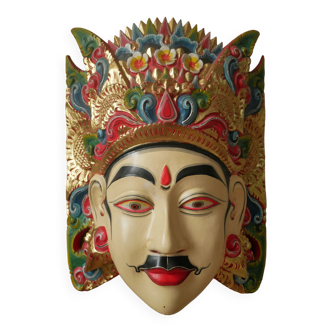 Polychrome Wooden Mask Vintage Balinese decoration Indonesian deity wall decoration