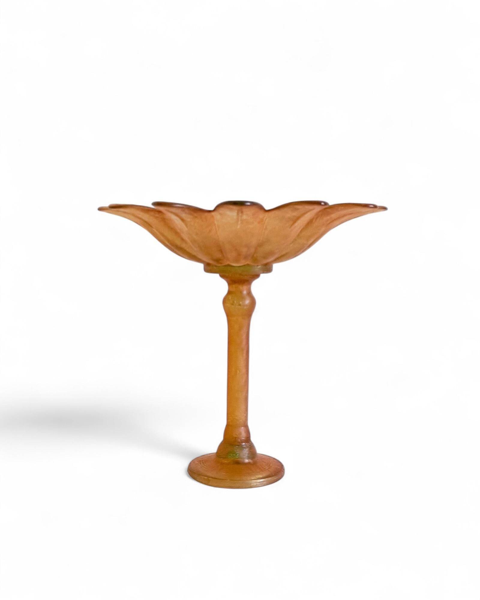 Art Nouveau Glass Compote Vase, Palm Tree Design, French, Early 20th-C