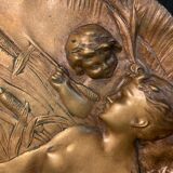 Bronze empty pocket of woman and child with reeds circa 1900