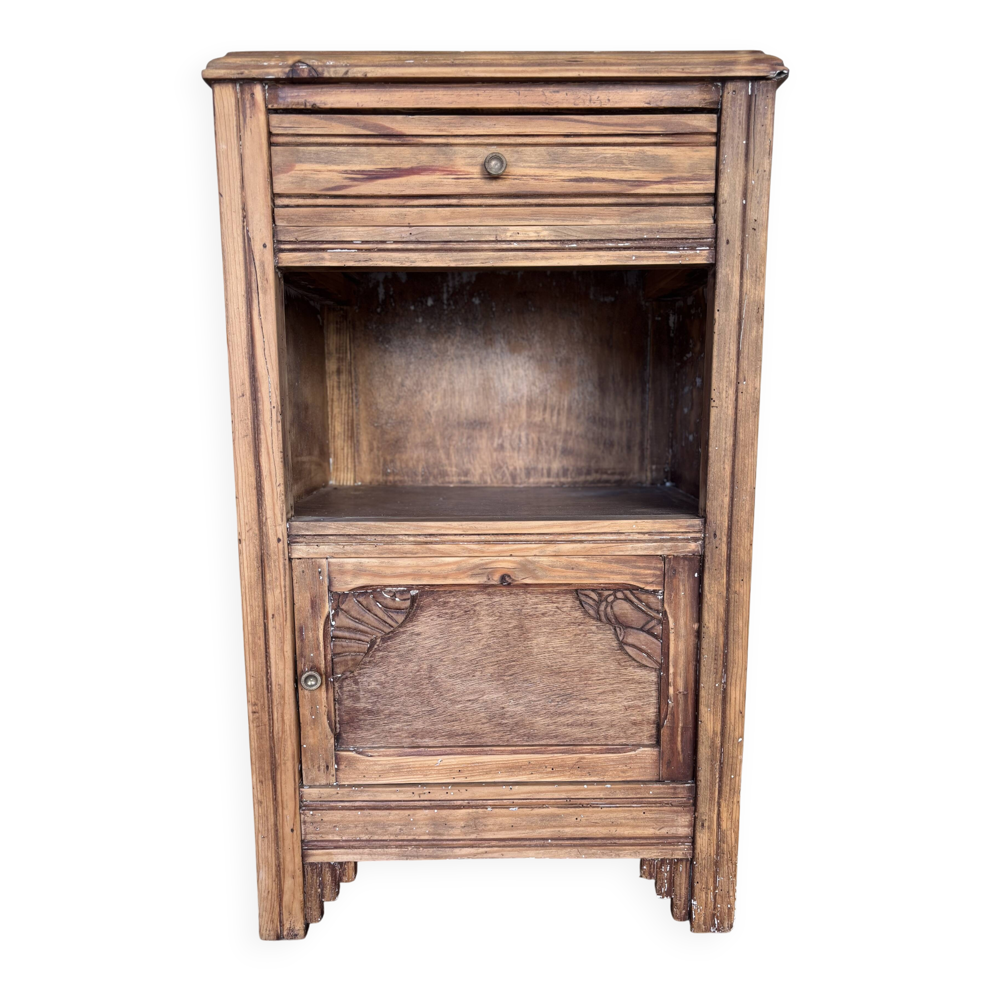 Bedside table and its original patina or small accent piece.