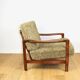 Wooden vintage brown armchair, olive green long hair, design by Z. Bączyk - 2 pieces available