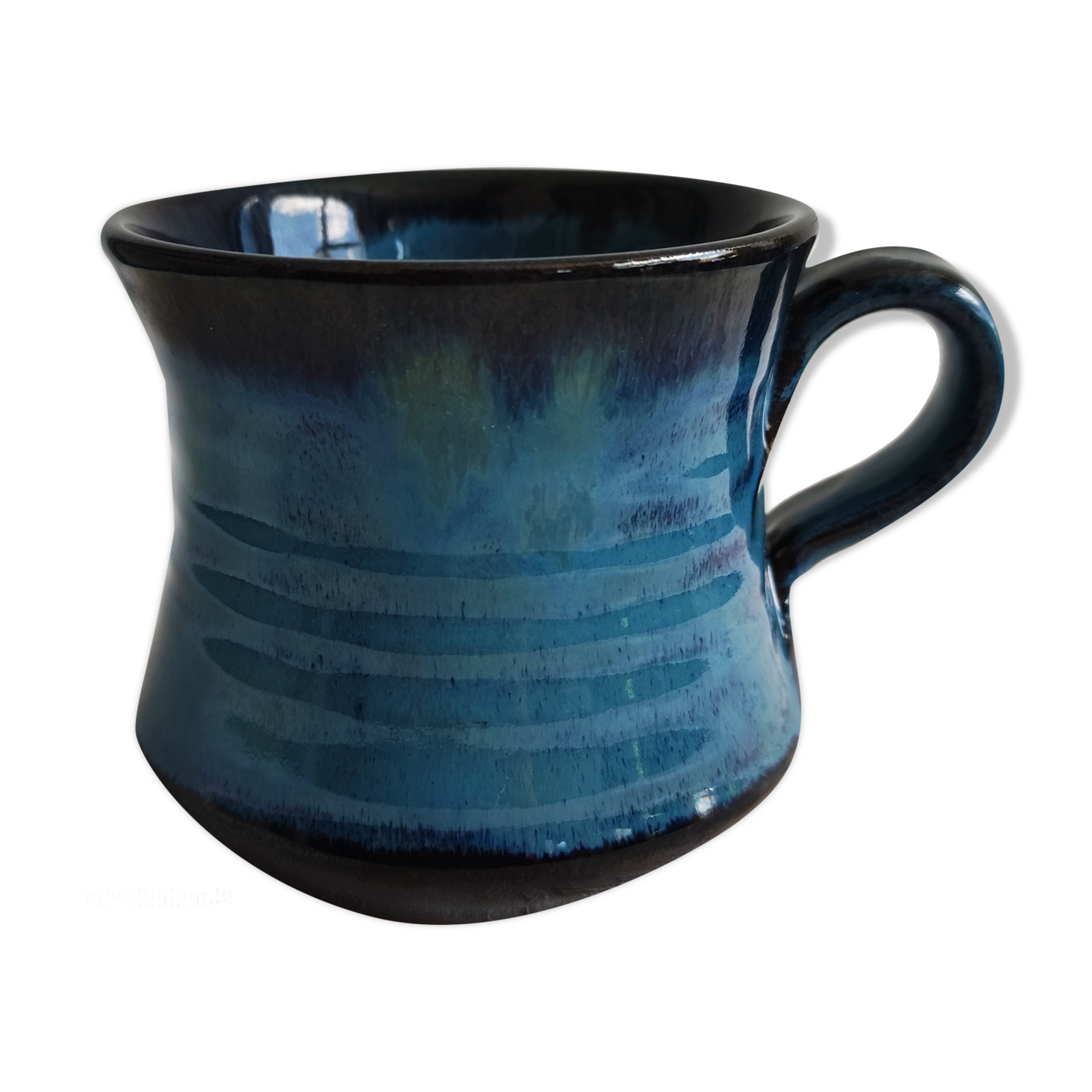 Blue enamelled terracotta mug