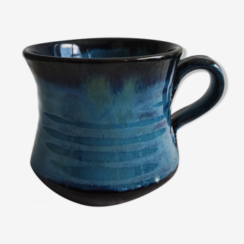 Blue enamelled terracotta mug