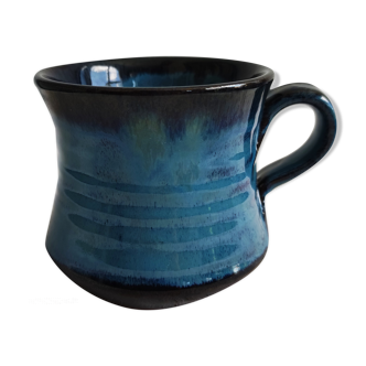 Blue enamelled terracotta mug