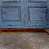 End 18th century wardrobe provençale all solid oak patinated blue by artisan cabinetmaker