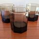 Set of three hexagonal smoked glass glasses – 1970s