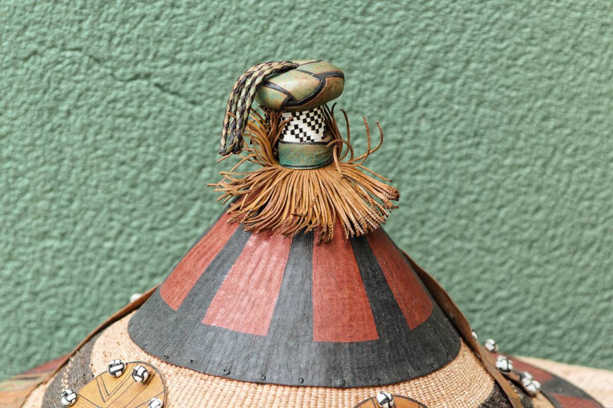 Lot of 3 straw and leather hats, Fulani people, Mali