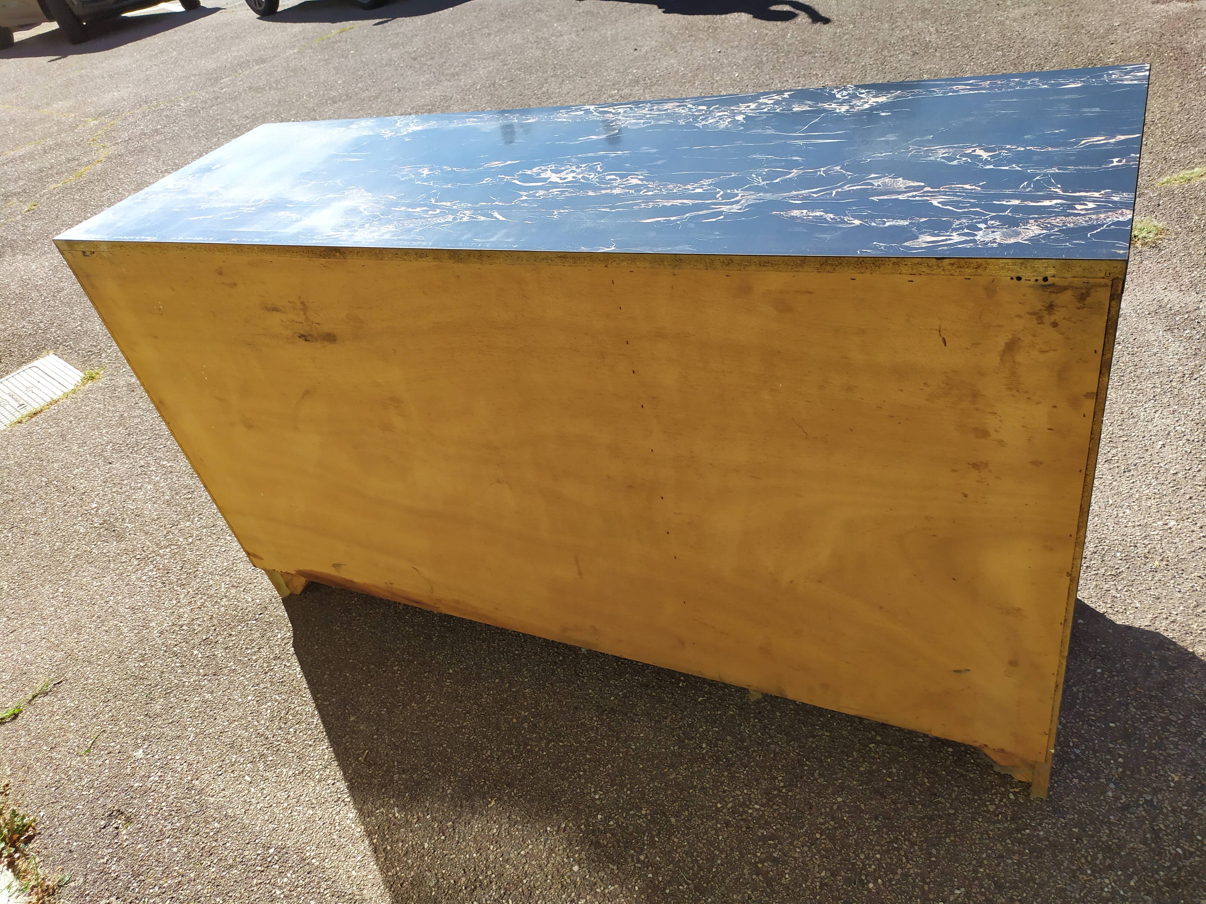Buffet bahut de cuisine en formica marbre noir - vintage