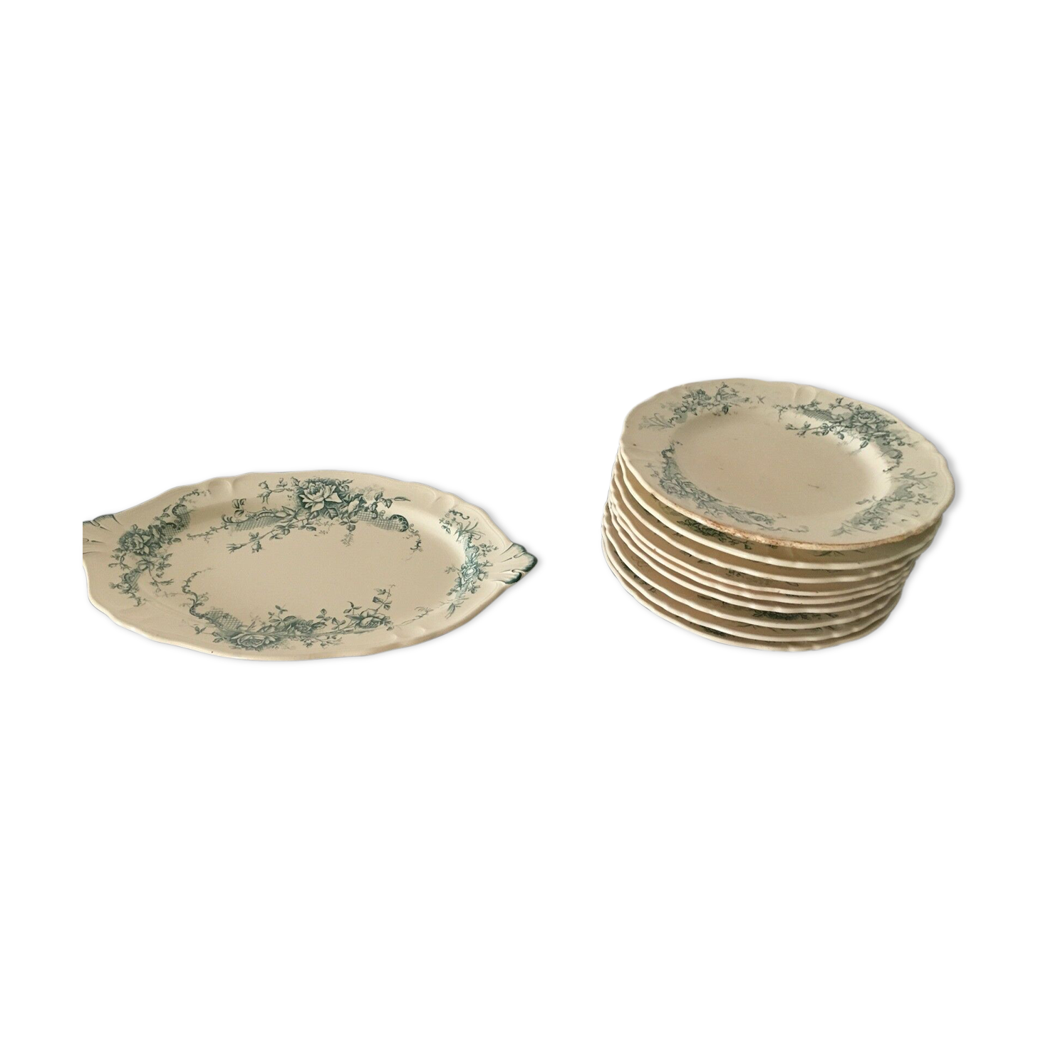 Set of 10 piece french antique table service Longchamp Rocroy