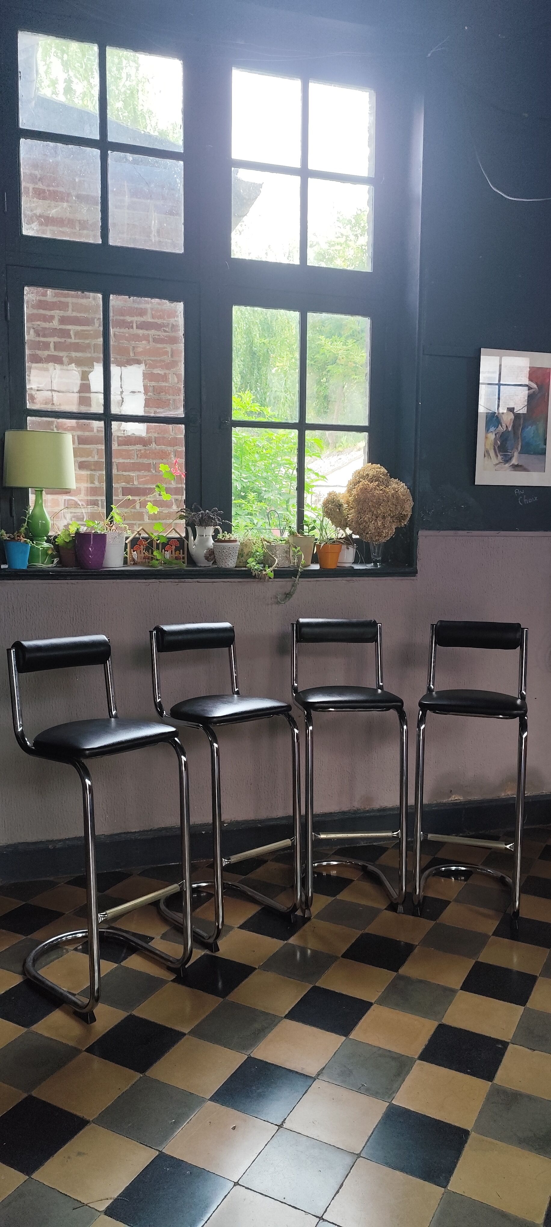 Chaise tabouret de bar chrome 1980