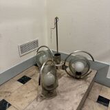 Vintage suspension with 3 smoked glass globes and chrome metal from the 1970s.