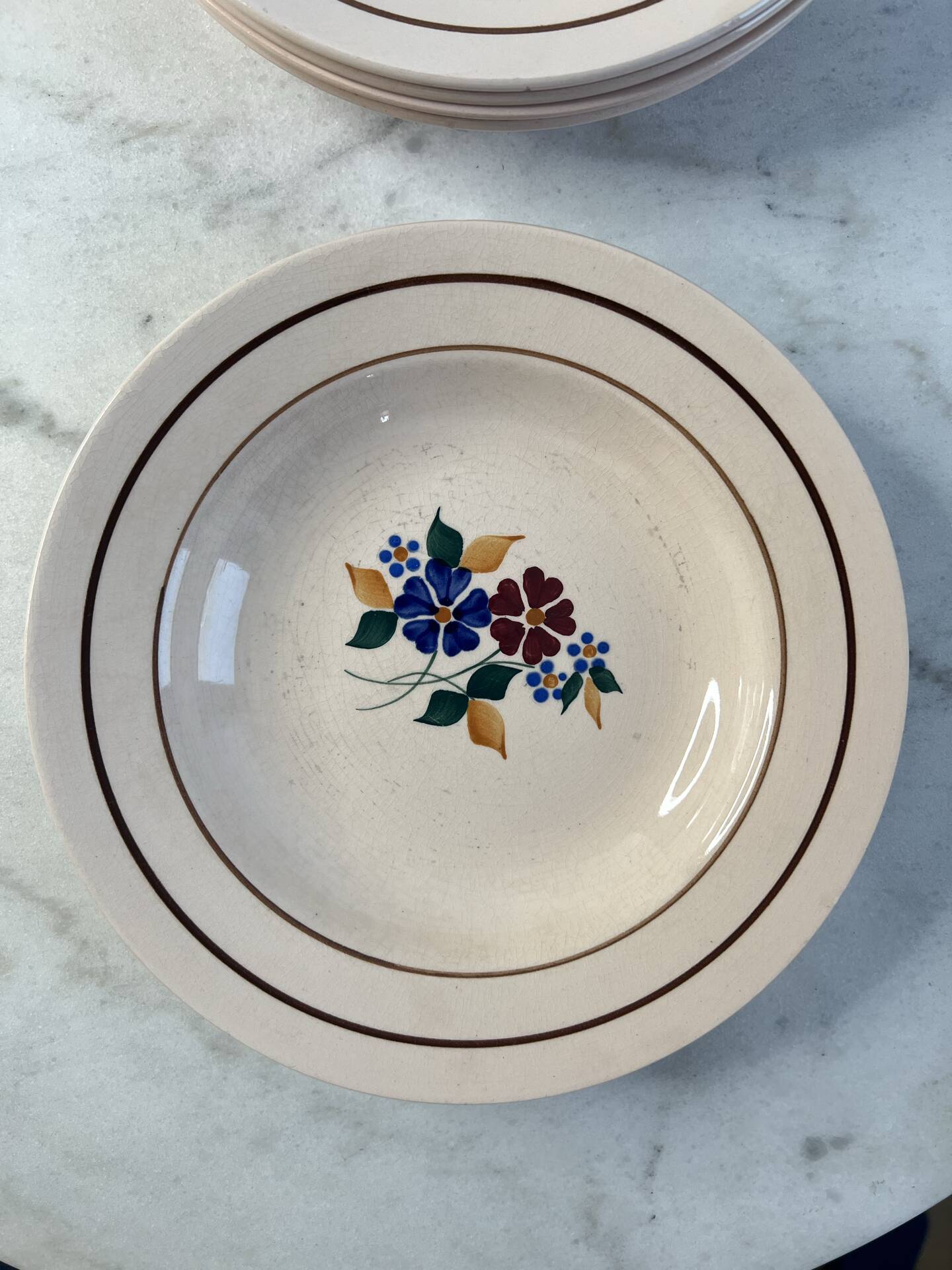 Set of 6 St Amand hand-painted deep plates 22.5cm